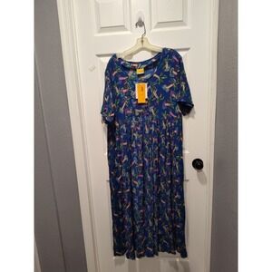 Down Under Size Large‎ Blue Floral Hawaiian Rayon Maxi Dress